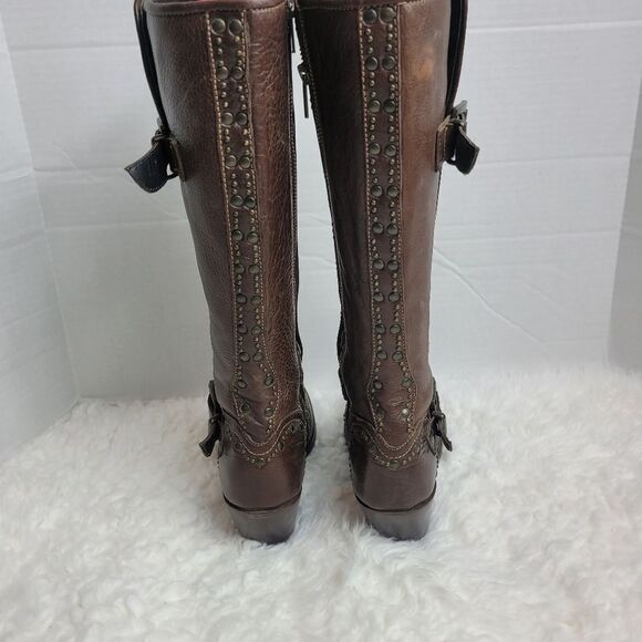 Black Star Women's Boots Size 8.5 Brown Leather Studded Zipper Western Cowboy - Picture 4 of 9